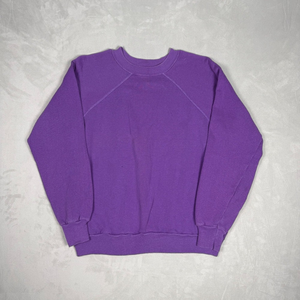 90s Mens Vintage Blank Raglan Crewneck Sweatshirt Purple XL